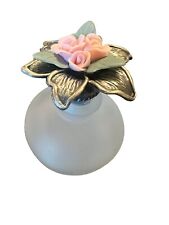 2001 Avon Satin Glass Mini Floral Perfume Bottle Pewter Leaves picture