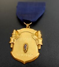 Vintage Honor Student Award Medal Gold Tone Blue Ribbon Torches picture