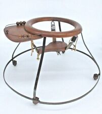 Antique VTG Wooden Baby Walker Bouncer w/ Metal Legs & Rollers Use as Display,D1 picture