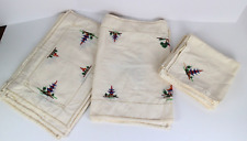 VTG Japanese Embroidered Cross Stitch Napkin Table Runner Placemat Pagoda Birds picture