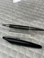 JORG HYSEK Black carbon Palladium finish Silver Ballpoint Pen w/ Leather Holder picture