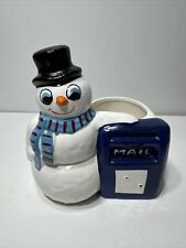 Vintage Ceramic Snowman With Mailbox Christmas Planter Original Sticker Holland picture