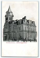 c1905 Central School Campus Building Students Winter Trees Ironwood MI Postcard picture