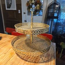 Vintage Mid-Century Modern Gold 2 tier Stand Lazy Susan picture