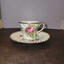 Vintage Lefton China Hand Painted Tea Cup & Saucer-Pink Roses picture