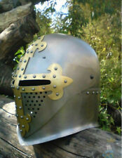 14 Gauge Medieval Knight Armor Helmet With Brass Cross Armor Knight Helmet  picture
