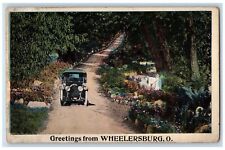 c1905's Greetings From Wheelersburg Classic Car Dirt Road Trees Ohio OH Postcard picture