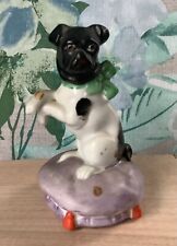 Antique Dog Staffordshire French  Bulldog Sitting On pillow With Bow picture