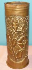 WWI Trench Art Brass Shell Casing Hammered Flower Pattern picture