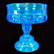 Vintage Blue Indiana Glass Kings Crown Thumbprint Compote 5T 4.75W Blue Glass picture