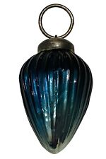 Antique Blue Murcury Glass 3” German Ribbed Oval Egg Kugel Christmas Ornament picture