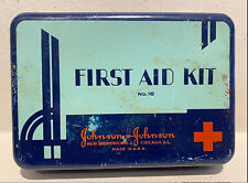 Original 1930s Art Deco Johnson & Johnson J&J First Aid Kit Tin, empty picture