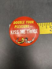 Vintage skydiving relationship love double your pleasure kiss me twice Pinback  picture