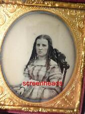 CIVIL WAR ERA YOUNG WOMAN MILK GLASS AMBROTYPE PHOTO 1/6 Plate 1860s Fashion picture