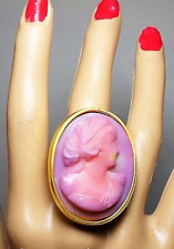 HUGE Antique Burmese Pink Lavender Cameo Ring Made w/Uranium Adj 6-8 Gold Plated picture