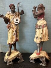 Antique 1910s Orientalist cold painted pot metal dancer musician couple statues picture
