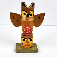 Vintage RARE 1960's Hand Carved Wood Totem Pole Souvenir Houghton Lake Michigan picture