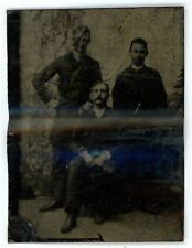 CIRCA 1800'S ANTIQUE 6th Plate TINTYPE Three Men One With Mustache Sitting picture