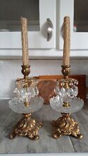 Vintage Set Pair Candlestick Candle Candelabra Holders Glass Prisms Mid Century picture