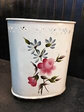 Vintage Detecto Metal Trash Can Pink Floral Tole Paint Roses 13in x11in x 6in picture
