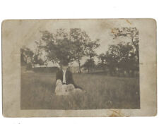 c1900s Well Dressed Man Baby Poodle Dog Puppy In Grass RPPC Real Photo Postcard picture