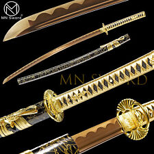 Handmade Japanese Warrior Sword Samurai Katana Carbon Steel Blade Gold Ito Sageo picture