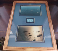 Matted and Framed US Navy Flotilla Photos with 3 Cent Stamp of Sailors Oak Frame picture