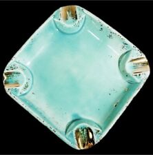 VTG 1950s Plymouth Products Ceramic ASHTRAY Gold Splatter Blue Self Deodorizing picture