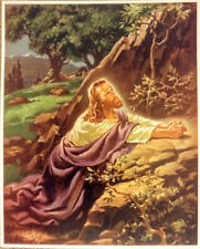  Christ in Gethsemane Print Warner Sallman Vintage 11 5/8 x 14 1/2 picture
