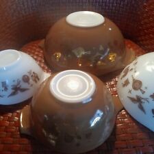 Vintage PYREX Mixing Bowls Set of  4 Early American Pattern Gold Brown White  picture