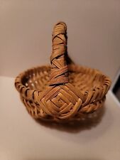 Vtg Small Gathering Basket Tight Woven God's Eye Knot Oak Splint Wrapped Handle  picture