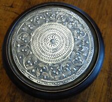Vintage Round Wooden Box with Hand Enbossed Lid picture
