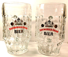 Dortmunder Union Bier Thumbprint Glass Beer Mug 0.5L Set of 2 Made in W Germany picture