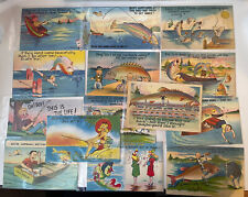 Vintage Comic Cartoon Postcard Fishing Fish Linen’s Lot Set Unposted picture