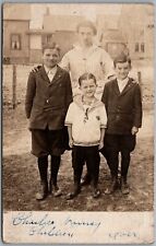 Older Sister w/ 3 Younger Brothers RPPC Real Photo Postcard C735 picture