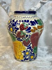 Authentic Vintage Talavera Pottery Hand Made/Painted Vase 7” Mexico Folk Art picture