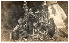 RPPC Children Dressed as American Indians Teepee Antique Postcard Posted 1915 picture