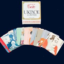 VINTAGE Japanese Fine Art Ukiyoe Coasters in Box 12 Pieces - 3 different Artists picture