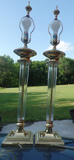 Pair of Speer 1960's Hollywood Regency Brass Base Glass Column Table Lamps picture