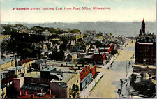 Vtg 1910s Wisconsin Street Looking East from Post Office Milwaukee WI Postcard picture
