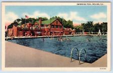 MOLINE ILLINOIS SWIMMING POOL VINTAGE LINEN CURTEICH POSTCARD*AMERICAN FLAG picture