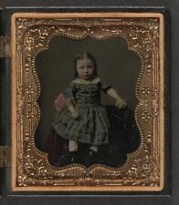 Photo:Unidentified Girl in Dress,American Flag,Children,1860-1870 picture