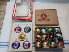 2 Boxes Vintage Bradford & Double Glo Christmas Ornaments Glass Indented picture