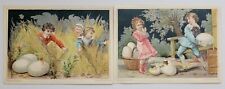 Victorian Embossed Trade Card Children Playing w/ Giant Eggs Easter picture