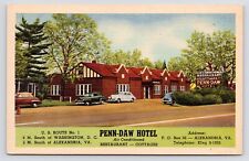 c1940s-50s~Alexandria Virginia VA~Penn-Daw Hotel & Restaurant~Cars~US 1~Postcard picture