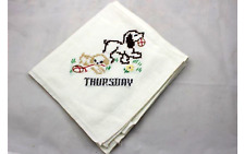 One Vintage Linen White Days Week Dog Thursday Towels Hand Embroidered 36x36 picture