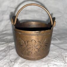 Vintage Mini Brass Bucket  Embossed Pattern With Handle picture