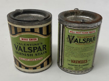 Two Antique Vintage Valentine Valspar Varnish Paint Ad Cans RARE Small Unopened picture
