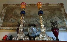 Pair Antique French Banquet (c.1850) Lamp Pair & shades - Brass/Bronze picture