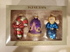 KREBS Glass Christmas Ornaments Set Of 3 Angel, Candy Cane, Bell Vintage  picture